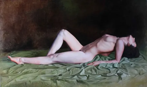 "Yatan Ophelie" eseri HASAN SAYGIN tarafından 2014 yılında 162x97 cm ölçülerinde Tuval üzeri yağlı boya tekniği ile yapılmıştır.