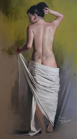 "Ophelie Drappe" eseri HASAN SAYGIN tarafından 2015 yılında 100x62 cm ölçülerinde Kağıt üzeri pastel boya tekniği ile yapılmıştır.