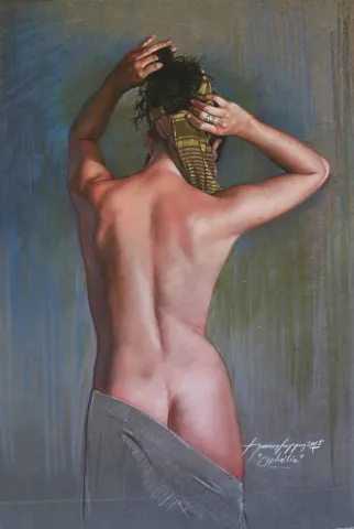 "Türbanlı Ophelie" eseri HASAN SAYGIN tarafından 2015 yılında 60x43 cm ölçülerinde Kağıt üzeri pastel boya tekniği ile yapılmıştır.