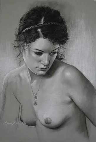"Cindy-3" eseri HASAN SAYGIN tarafından 2012 yılında 65x50 cm ölçülerinde Desen tekniği ile yapılmıştır.