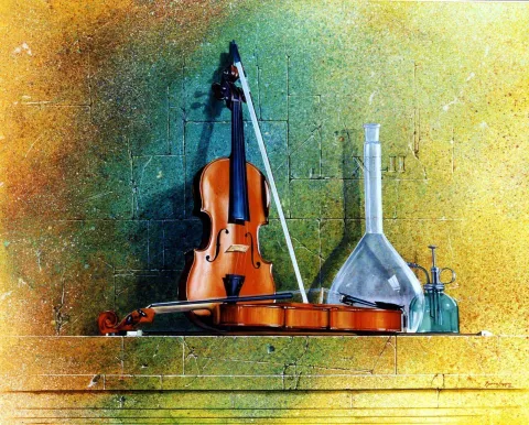 "Iki Keman-xLII" eseri HASAN SAYGIN tarafından 92x73 cm ölçülerinde Tuval üzeri yağlı boya tekniği ile yapılmıştır.