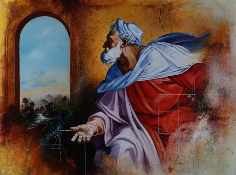 "Michael Angeloya Saygı" eseri HASAN SAYGIN tarafından 2002 yılında 130x97 cm ölçülerinde Tuval üzeri yağlı boya tekniği ile yapılmıştır.