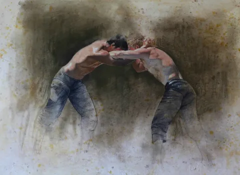 "Pehlivanlar" eseri HASAN SAYGIN tarafından 75x60 cm ölçülerinde Kağıt üzeri pastel boya tekniği ile yapılmıştır.