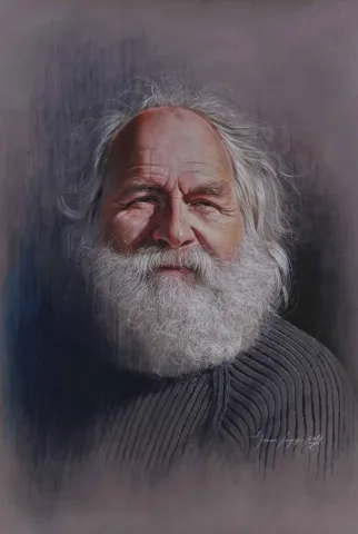 "Sakallı Adam" eseri HASAN SAYGIN tarafından 2014 yılında 65x48 cm ölçülerinde Kağıt üzeri pastel boya tekniği ile yapılmıştır.