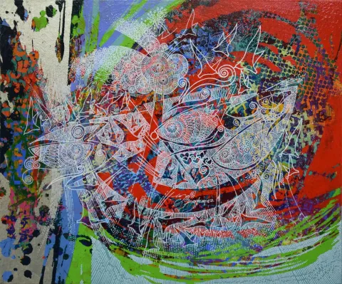 "İsimsiz" eseri ENGİN KORKMAZ tarafından 2016 yılında 40x50 cm ölçülerinde Tuval üzeri akrilik boya tekniği ile yapılmıştır.
