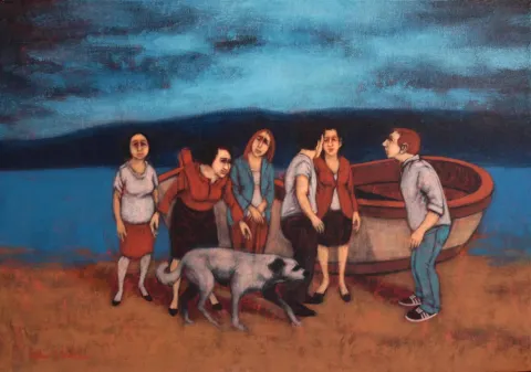 "İsimsiz" eseri ORHAN UMUT tarafından 2016 yılında 60x80 cm ölçülerinde Tuval üzeri akrilik boya tekniği ile yapılmıştır.