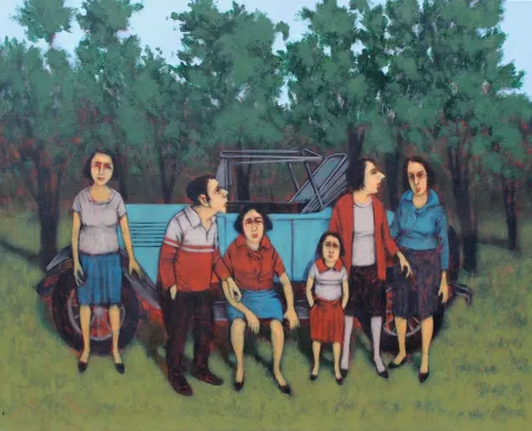 "İsimsiz" eseri ORHAN UMUT tarafından 2016 yılında 80x110 cm ölçülerinde Tuval üzeri akrilik boya tekniği ile yapılmıştır.
