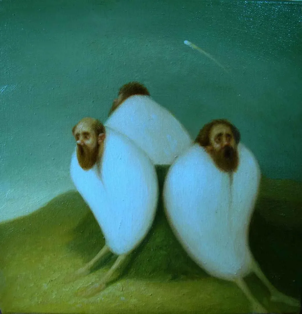ÖMER EKEN — “Üç günahkar”, 2016 "Üç günahkar" eseri ÖMER EKEN tarafından 2016 yılında 25x25 cm ölçülerinde Tuval üzeri yağlı boya tekniği ile yapılmıştır.