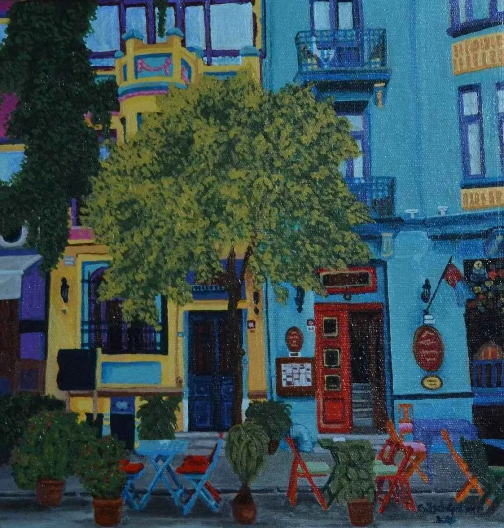 GÜLŞAH ÇALHAN — “Mekan”, 2016 "Mekan" eseri GÜLŞAH ÇALHAN tarafından 2016 yılında 25x25 cm ölçülerinde Tuval üzeri yağlı boya tekniği ile yapılmıştır.