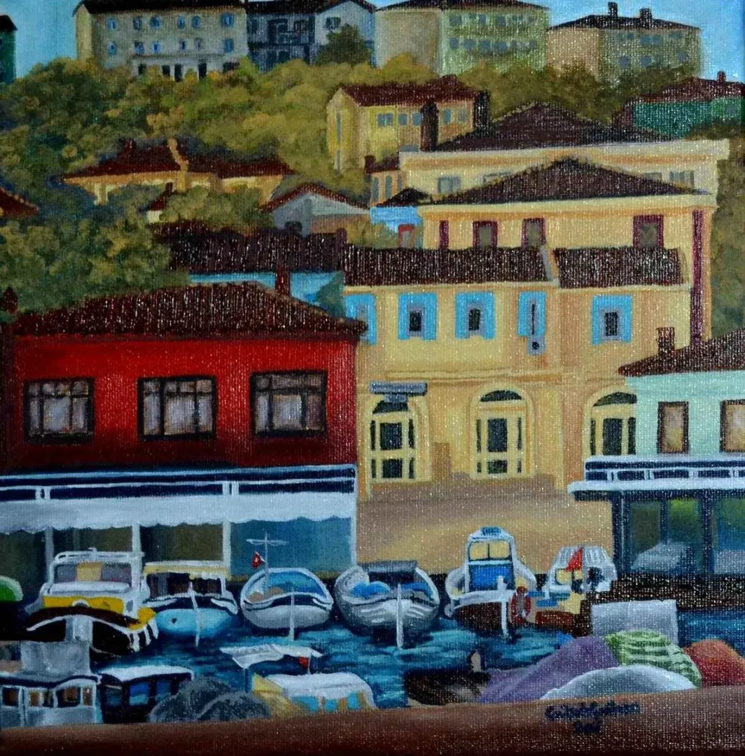 GÜLŞAH ÇALHAN — “Mekan”, 2016 "Mekan" eseri GÜLŞAH ÇALHAN tarafından 2016 yılında 25x25 cm ölçülerinde Tuval üzeri yağlı boya tekniği ile yapılmıştır.