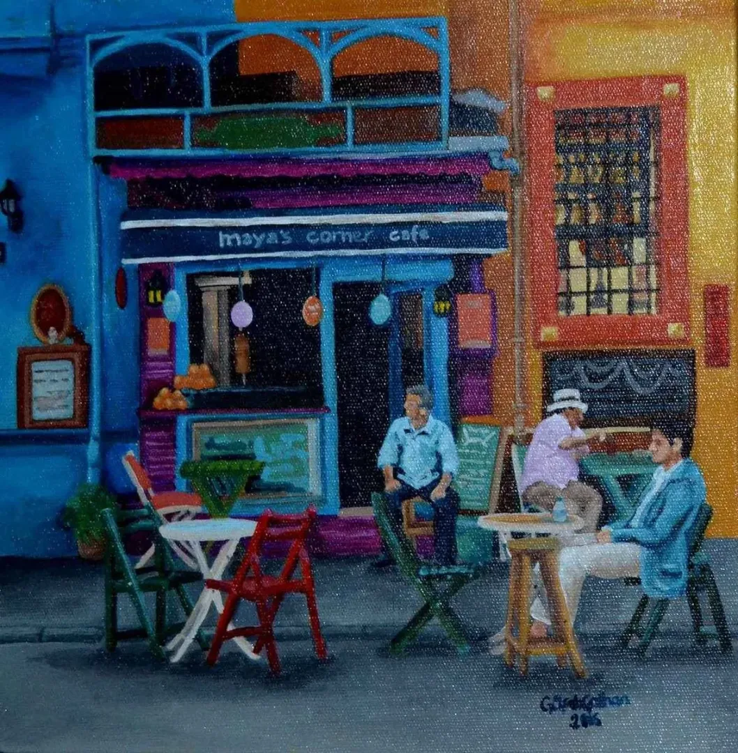 GÜLŞAH ÇALHAN — “Mekan”, 2016 "Mekan" eseri GÜLŞAH ÇALHAN tarafından 2016 yılında 25x25 cm ölçülerinde Tuval üzeri yağlı boya tekniği ile yapılmıştır.
