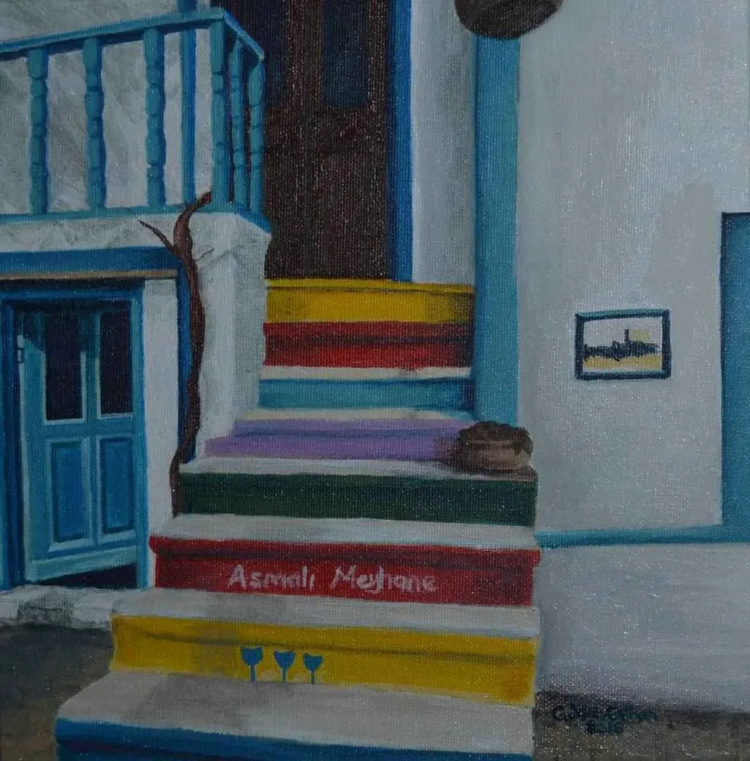 GÜLŞAH ÇALHAN — “Mekan”, 2016 "Mekan" eseri GÜLŞAH ÇALHAN tarafından 2016 yılında 25x25 cm ölçülerinde Tuval üzeri yağlı boya tekniği ile yapılmıştır.