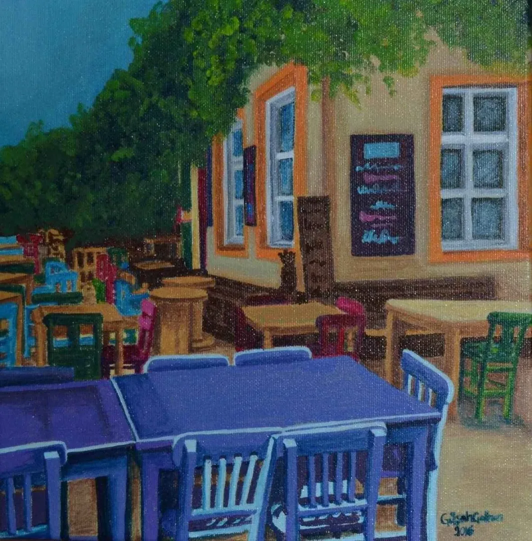 GÜLŞAH ÇALHAN — “Mekan”, 2016 "Mekan" eseri GÜLŞAH ÇALHAN tarafından 2016 yılında 25x25 cm ölçülerinde Tuval üzeri yağlı boya tekniği ile yapılmıştır.