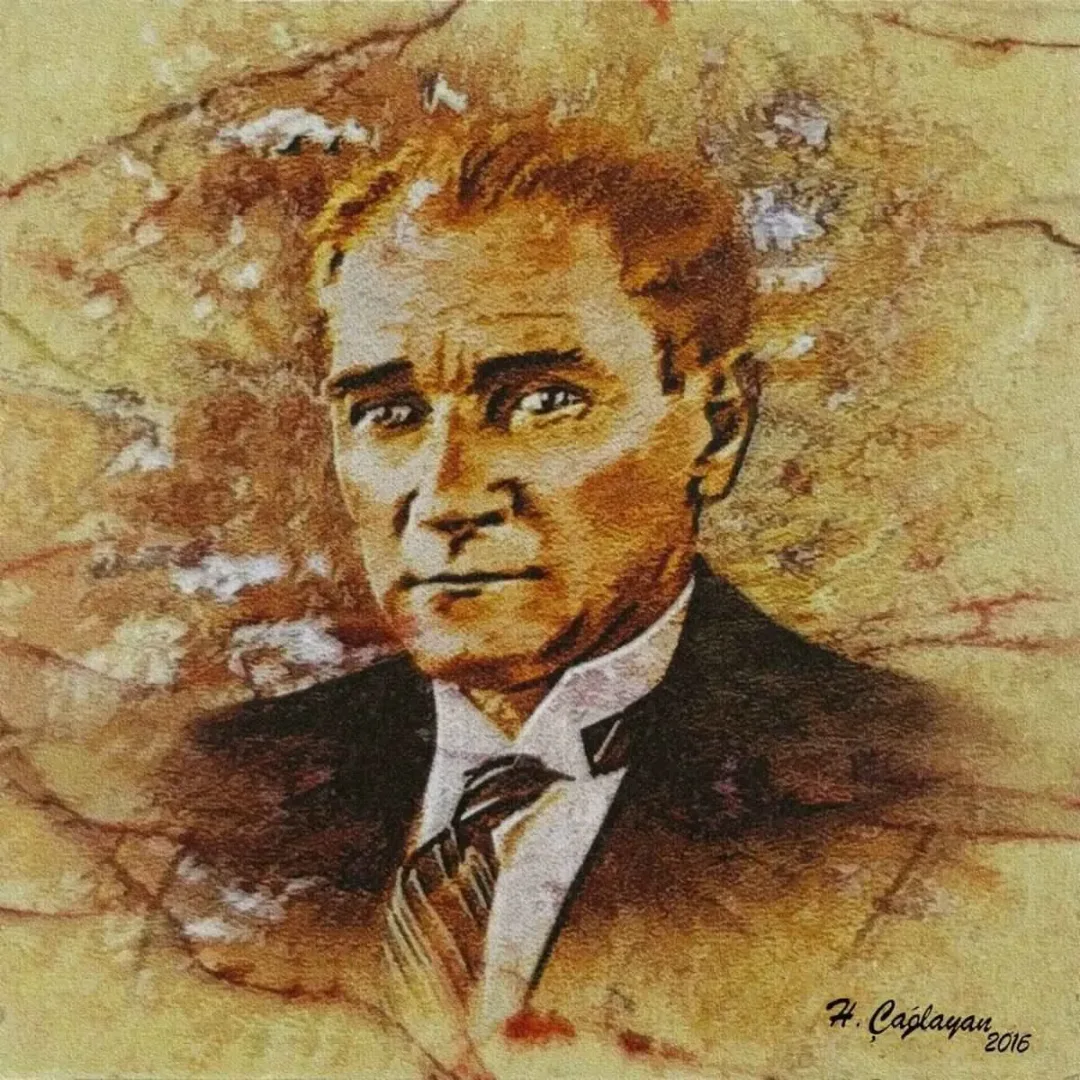 HASAN ÇAĞLAYAN — “Atatürk”, 2016 "Atatürk" eseri HASAN ÇAĞLAYAN tarafından 2016 yılında 25x25 cm ölçülerinde Tuval üzeri karışık teknik tekniği ile yapılmıştır.