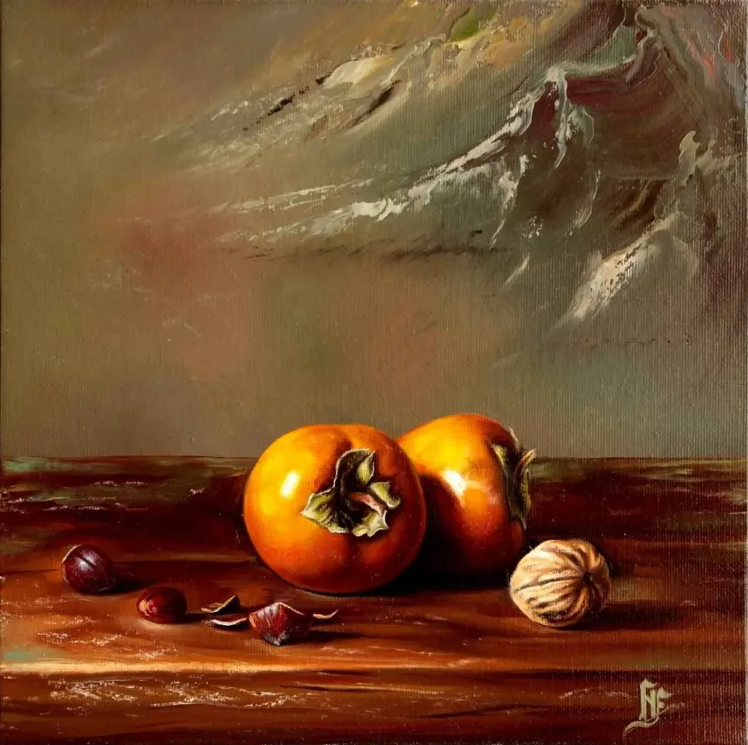 HÜSEYİN FEYZULLAH — “Natürmort”, 2016 "Natürmort" eseri HÜSEYİN FEYZULLAH tarafından 2016 yılında 25x25 cm ölçülerinde Tuval üzeri yağlı boya tekniği ile yapılmıştır.
