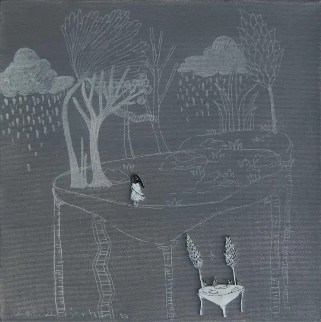MELİKE KILIÇ — “isimsiz”, 2016 "isimsiz" eseri MELİKE KILIÇ tarafından 2016 yılında 25x25 cm ölçülerinde Tuval üzeri karışık teknik tekniği ile yapılmıştır.