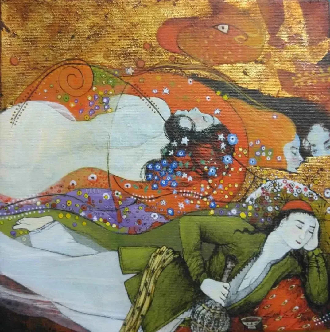 CENK SEZER — “Düet”, 2016 "Düet" eseri CENK SEZER tarafından 2016 yılında 25x25 cm ölçülerinde Tuval üzeri yağlı boya tekniği ile yapılmıştır.