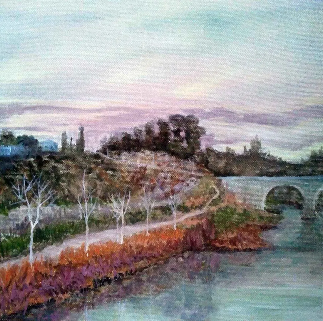 HATİTZE ACHMET — “bridge and white trees”, 2016 "bridge and white trees" eseri HATİTZE ACHMET tarafından 2016 yılında 25x25 cm ölçülerinde Tuval üzeri yağlı boya tekniği ile yapılmıştır.