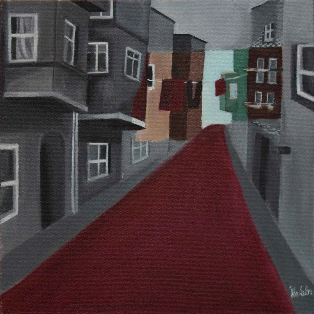 İLSU ASLAN — “Kırmızı Yol”, 2016 "Kırmızı Yol" eseri İLSU ASLAN tarafından 2016 yılında 25x25 cm ölçülerinde Tuval üzeri yağlı boya tekniği ile yapılmıştır.