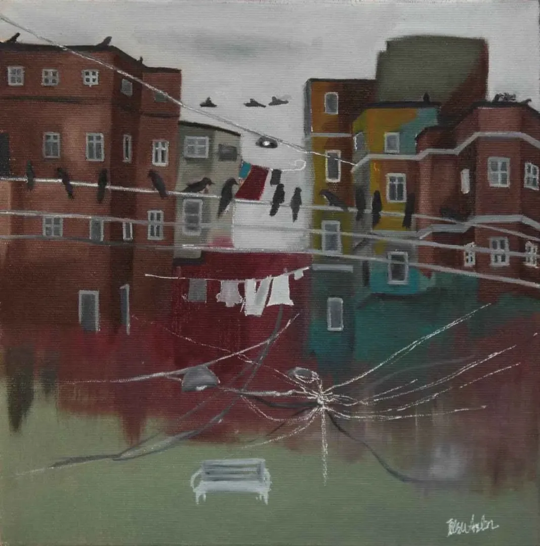 İLSU ASLAN — “Teldeki Kuşlar”, 2016 "Teldeki Kuşlar" eseri İLSU ASLAN tarafından 2016 yılında 25x25 cm ölçülerinde Tuval üzeri yağlı boya tekniği ile yapılmıştır.