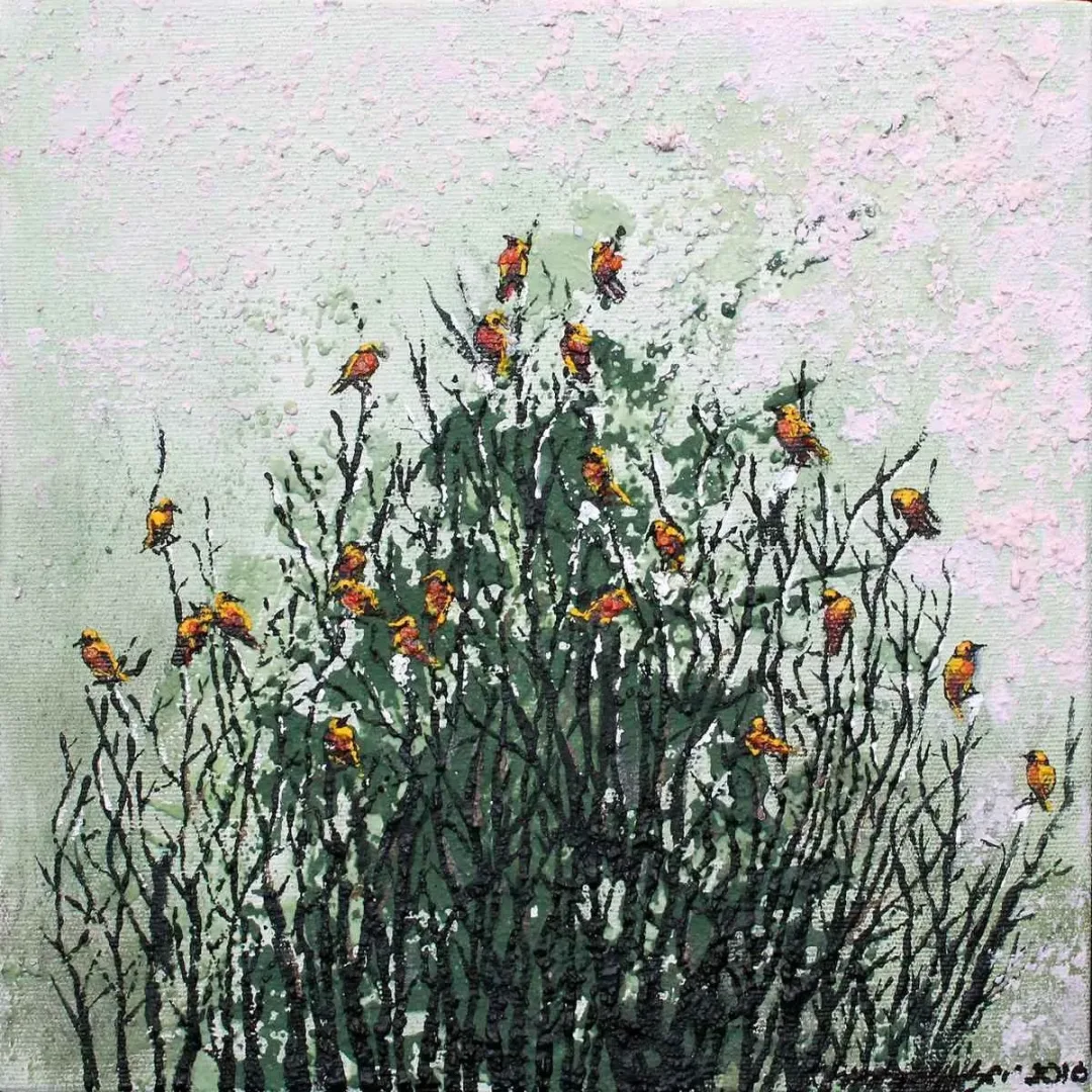 MAHPEYKER YÖNSEL — “Birds”, 2016 "Birds" eseri MAHPEYKER YÖNSEL tarafından 2016 yılında 25x25 cm ölçülerinde Tuval üzeri akrilik boya tekniği ile yapılmıştır.