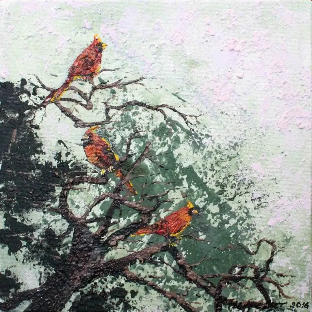 MAHPEYKER YÖNSEL — “Birds”, 2016 "Birds" eseri MAHPEYKER YÖNSEL tarafından 2016 yılında 25x25 cm ölçülerinde Tuval üzeri akrilik boya tekniği ile yapılmıştır.