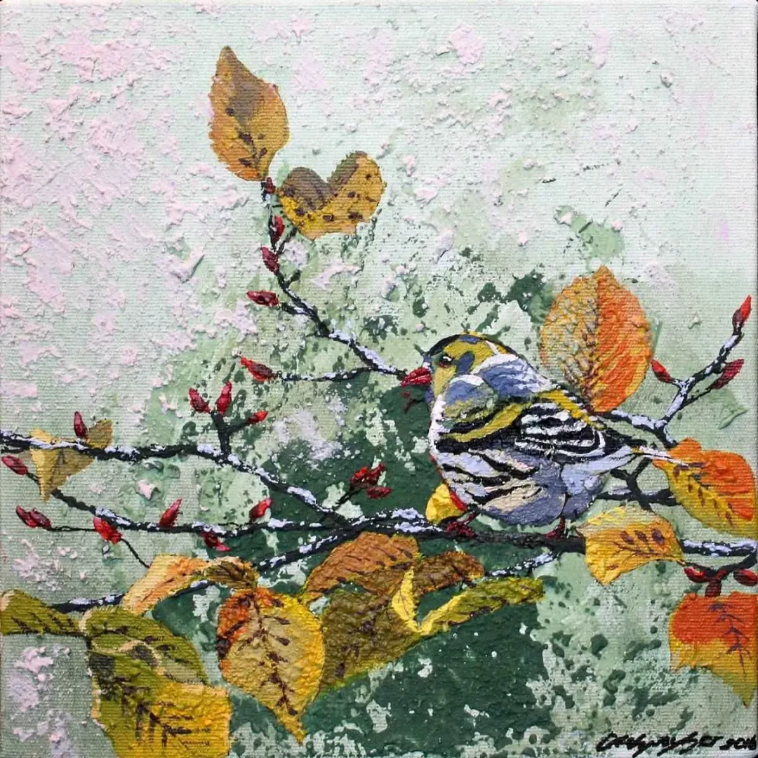 MAHPEYKER YÖNSEL — “Birds”, 2016 "Birds" eseri MAHPEYKER YÖNSEL tarafından 2016 yılında 25x25 cm ölçülerinde Tuval üzeri akrilik boya tekniği ile yapılmıştır.