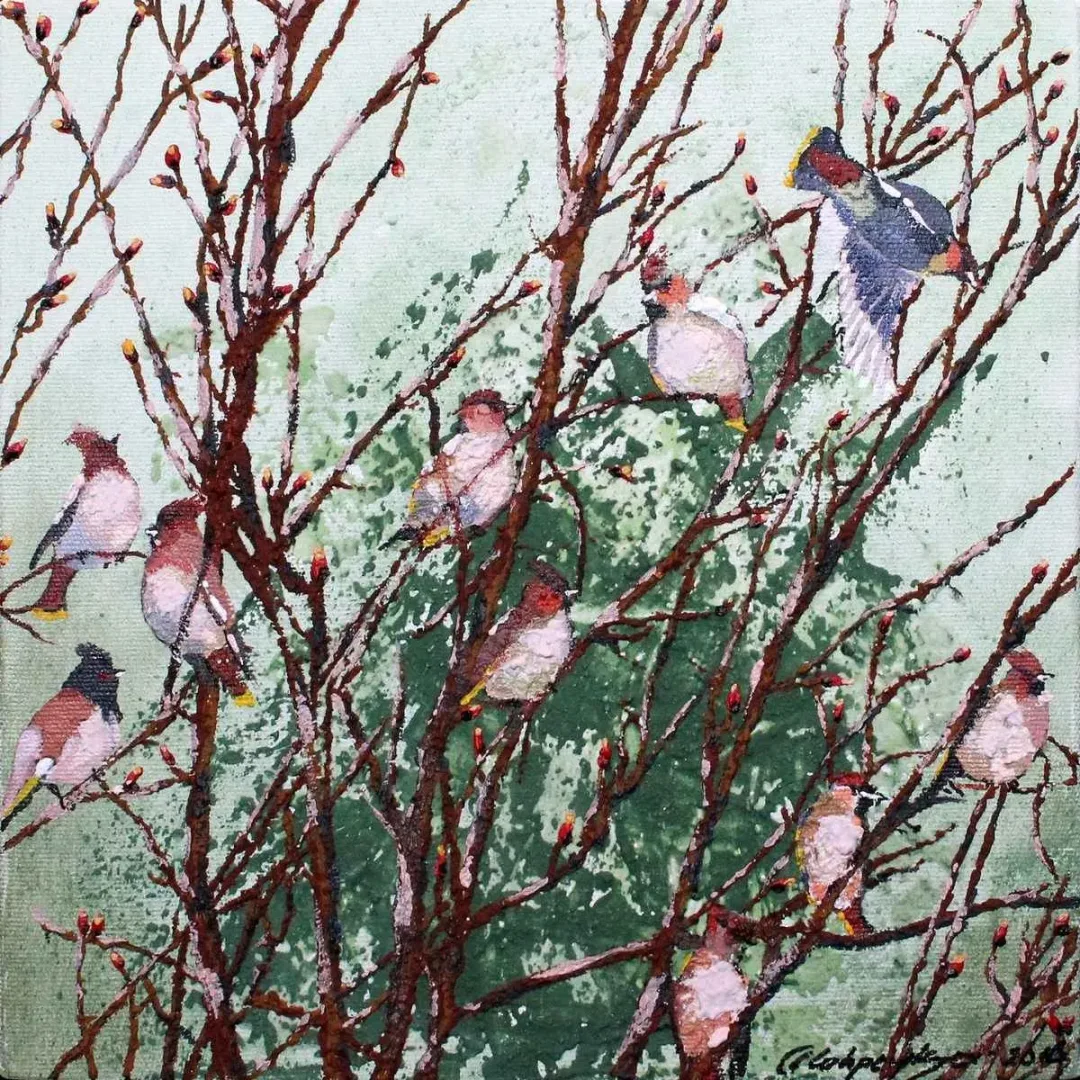 MAHPEYKER YÖNSEL — “Birds”, 2016 "Birds" eseri MAHPEYKER YÖNSEL tarafından 2016 yılında 25x25 cm ölçülerinde Tuval üzeri akrilik boya tekniği ile yapılmıştır.