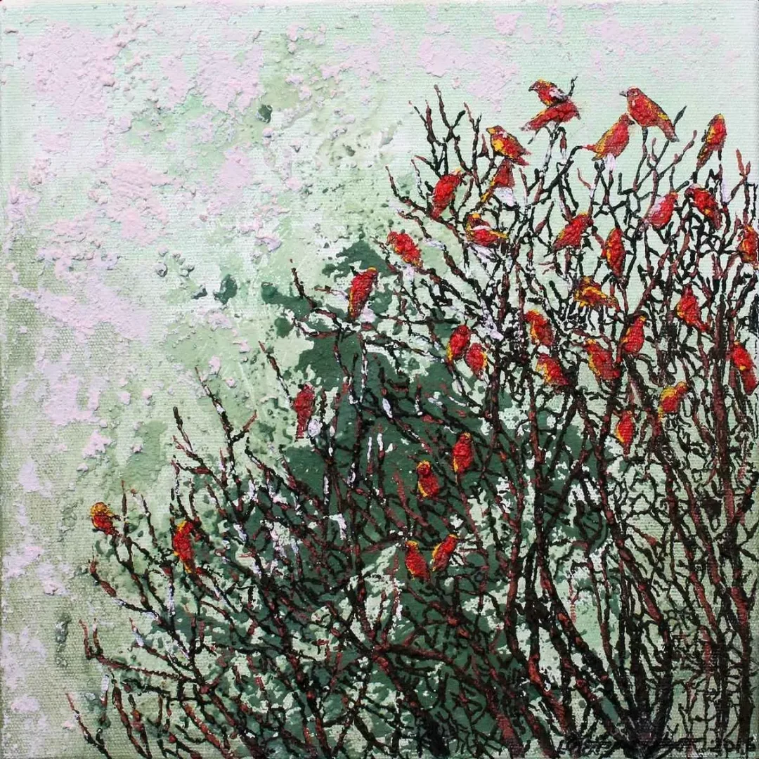 MAHPEYKER YÖNSEL — “Birds”, 2016 "Birds" eseri MAHPEYKER YÖNSEL tarafından 2016 yılında 25x25 cm ölçülerinde Tuval üzeri akrilik boya tekniği ile yapılmıştır.