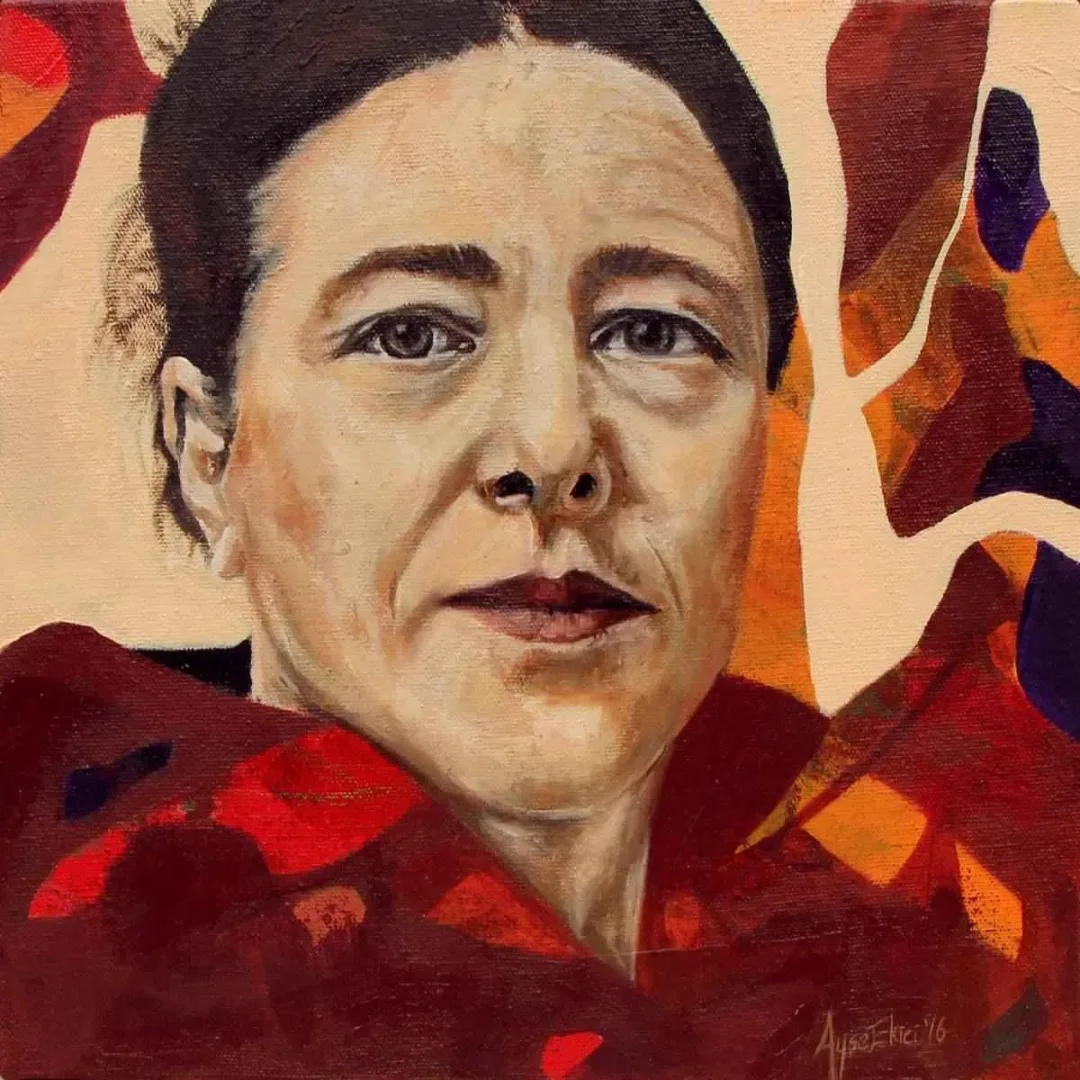 AYŞE EKİCİ — “Simone”, 2016 "Simone" eseri AYŞE EKİCİ tarafından 2016 yılında 25x25 cm ölçülerinde Tuval üzeri yağlı boya tekniği ile yapılmıştır.