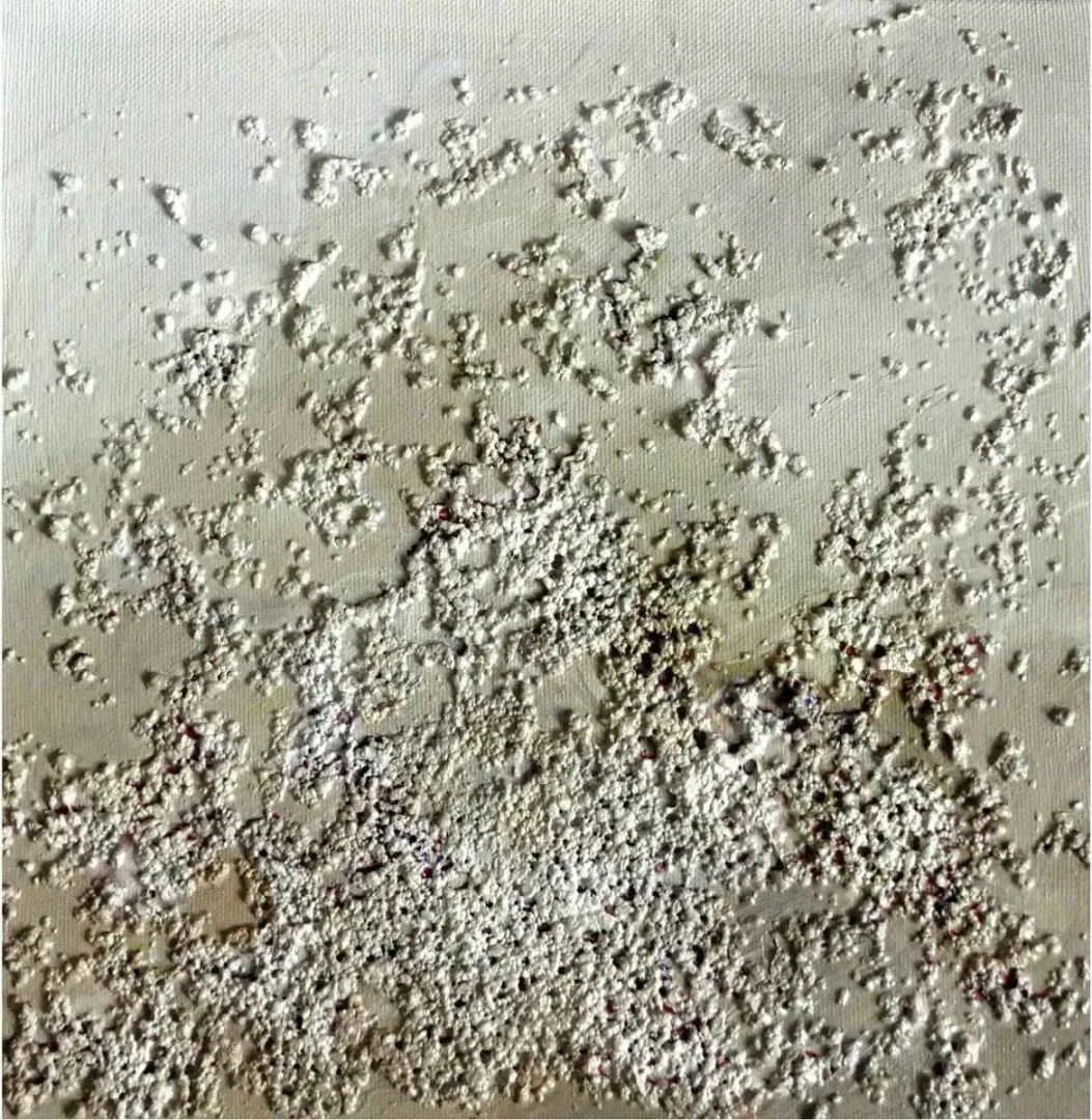EMİNE GÜNDÜZ — “Paslanmış Ruhlara Hitap”, 2016 "Paslanmış Ruhlara Hitap" eseri EMİNE GÜNDÜZ tarafından 2016 yılında 25x25 cm ölçülerinde Tuval üzeri karışık teknik tekniği ile yapılmıştır.