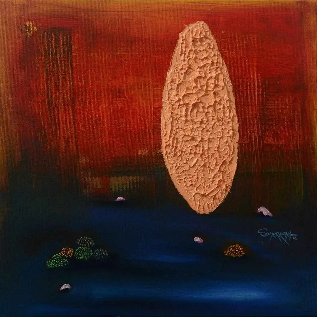 K. SONER KAYA — “Amorf Dünya”, 2016 "Amorf Dünya" eseri K. SONER KAYA tarafından 2016 yılında 25x25 cm ölçülerinde Tuval üzeri karışık teknik tekniği ile yapılmıştır.