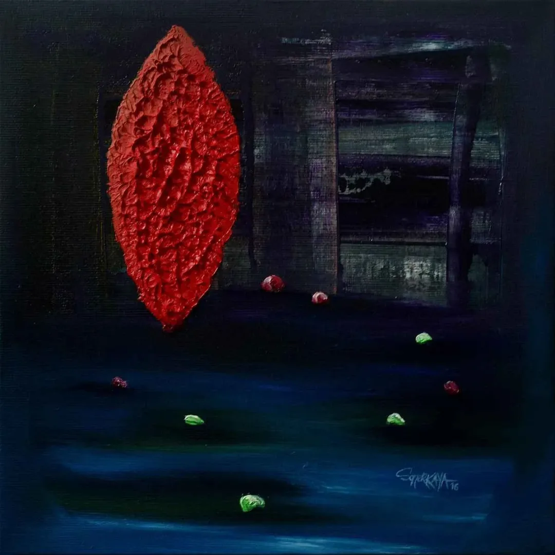 K. SONER KAYA — “Amorf Dünya”, 2016 "Amorf Dünya" eseri K. SONER KAYA tarafından 2016 yılında 25x25 cm ölçülerinde Tuval üzeri karışık teknik tekniği ile yapılmıştır.