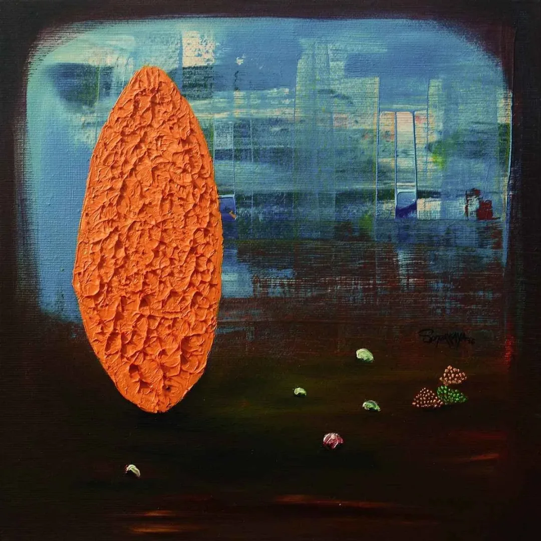 K. SONER KAYA — “Amorf Dünya”, 2016 "Amorf Dünya" eseri K. SONER KAYA tarafından 2016 yılında 25x25 cm ölçülerinde Tuval üzeri karışık teknik tekniği ile yapılmıştır.