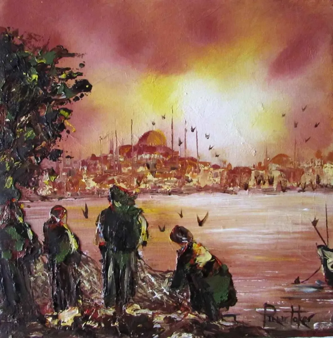 PINAR TOKER — “Balıkçılar”, 2016 "Balıkçılar" eseri PINAR TOKER tarafından 2016 yılında 25x25 cm ölçülerinde Tuval üzeri yağlı boya tekniği ile yapılmıştır.