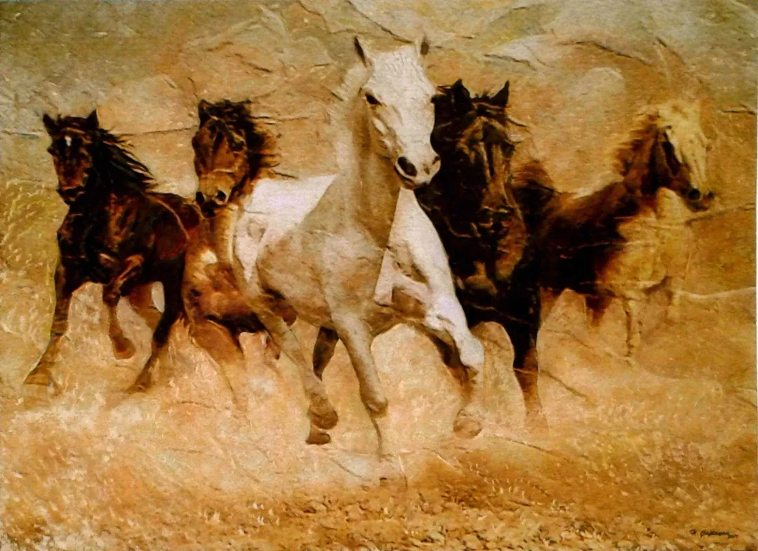 HASAN ÇAĞLAYAN — “Yılkı Atları” "Yılkı Atları" eseri HASAN ÇAĞLAYAN tarafından 80x110 cm ölçülerinde Tuval üzeri karışık teknik tekniği ile yapılmıştır.