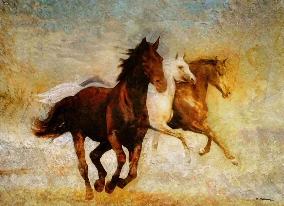 HASAN ÇAĞLAYAN — “Yılkı Atları” "Yılkı Atları" eseri HASAN ÇAĞLAYAN tarafından 80x110 cm ölçülerinde Tuval üzeri karışık teknik tekniği ile yapılmıştır.