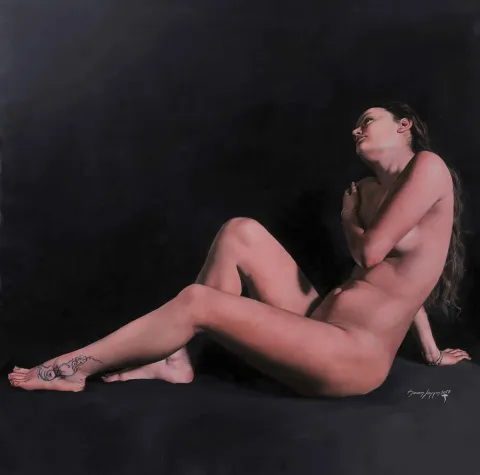 "Dövme" eseri HASAN SAYGIN tarafından 2017 yılında 70x70 cm ölçülerinde Tuval üzeri yağlı boya tekniği ile yapılmıştır.