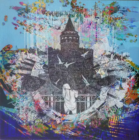 "İstanbula bakış" eseri ENGİN KORKMAZ tarafından 2017 yılında 70x70 cm ölçülerinde Tuvale üzeri akrilik boya boya tekniği ile yapılmıştır.