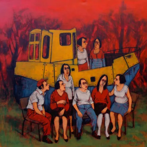 "Açık alan" eseri ORHAN UMUT tarafından 2017 yılında 70x70 cm ölçülerinde Tuvale üzeri akrilik boya boya tekniği ile yapılmıştır.