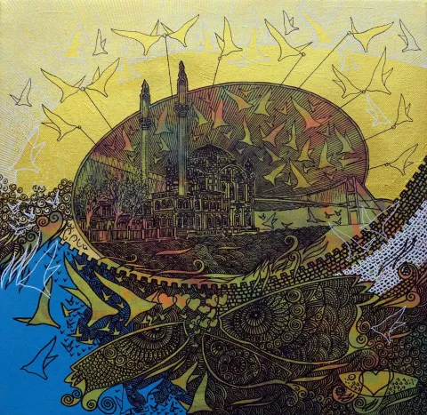 "İsimsiz" eseri ENGİN KORKMAZ tarafından 2017 yılında 40x40 cm ölçülerinde Tuval üzeri akrilik boya tekniği ile yapılmıştır.