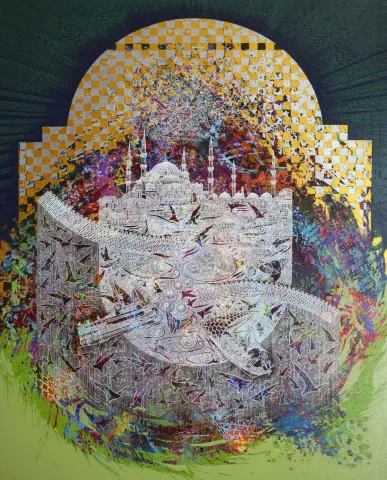 "İsimsiz" eseri ENGİN KORKMAZ tarafından 2016 yılında 120x90 cm ölçülerinde Tuval üzeri akrilik boya tekniği ile yapılmıştır.