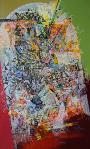 "İsimsiz" eseri ENGİN KORKMAZ tarafından 2016 yılında 80x50 cm ölçülerinde Tuval üzeri akrilik boya tekniği ile yapılmıştır.