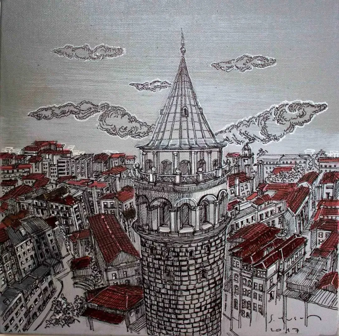 SÜMEYYE YUŞAN — “Galata kulesi”, 2017 "Galata kulesi" eseri SÜMEYYE YUŞAN tarafından 2017 yılında 25x25 cm ölçülerinde Tuval üzeri karışık teknik tekniği ile yapılmıştır.