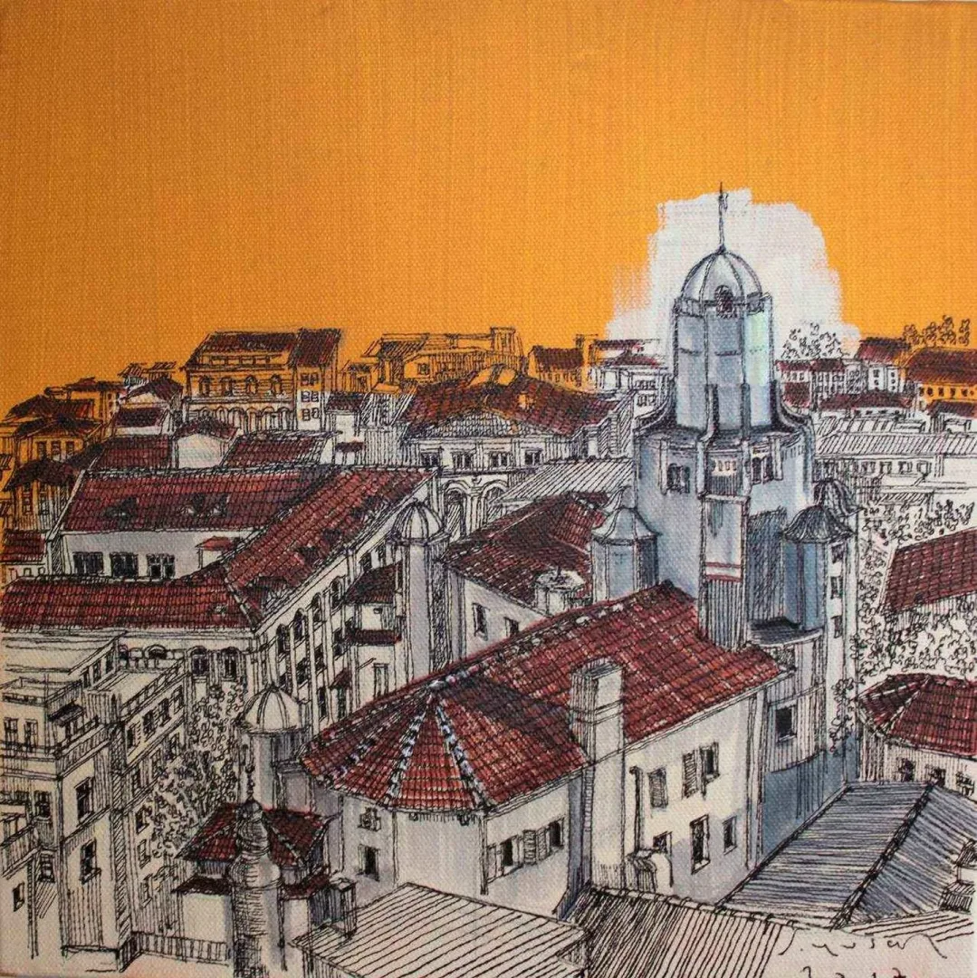 SÜMEYYE YUŞAN — “Kule sokak”, 2017 "Kule sokak" eseri SÜMEYYE YUŞAN tarafından 2017 yılında 25x25 cm ölçülerinde Tuval üzeri karışık teknik tekniği ile yapılmıştır.