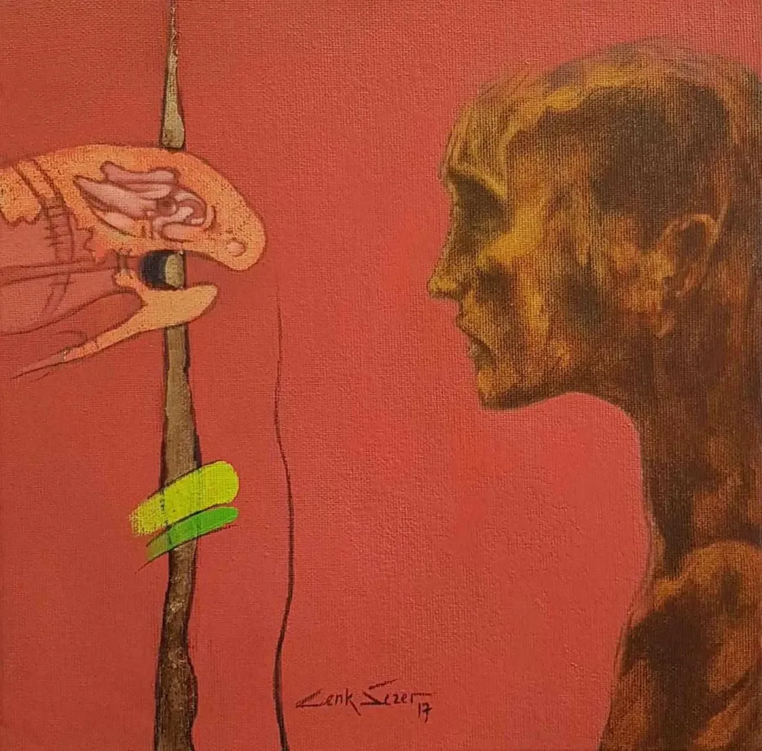 CENK SEZER — “isimsiz”, 2017 "isimsiz" eseri CENK SEZER tarafından 2017 yılında 25x25 cm ölçülerinde Tuval üzeri yağlı boya tekniği ile yapılmıştır.