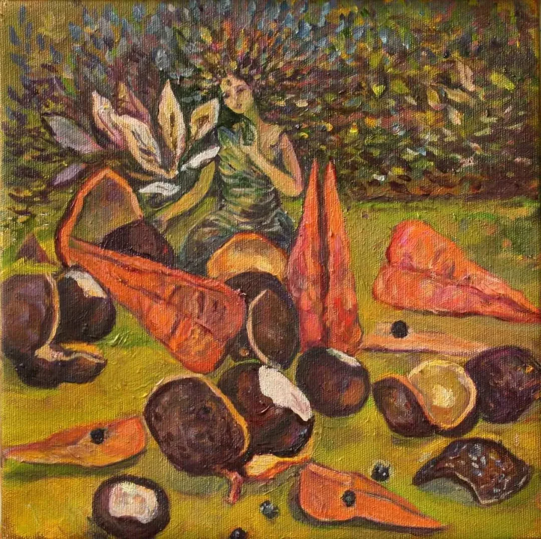 NİL KÖKEN — “isimsiz”, 2017 "isimsiz" eseri NİL KÖKEN tarafından 2017 yılında 25x25 cm ölçülerinde Tuval üzeri yağlı boya tekniği ile yapılmıştır.