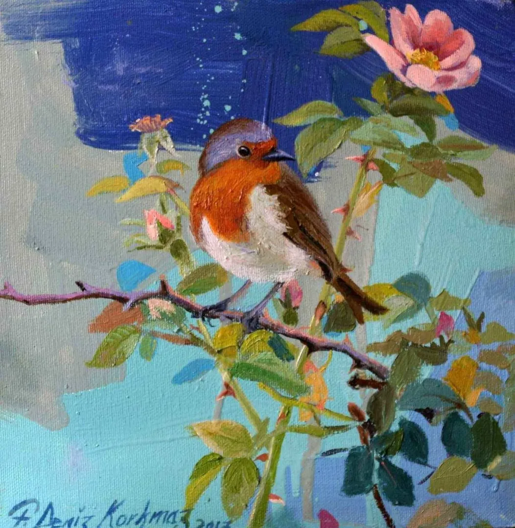 F. DENİZ KORKMAZ — “Gül ve Kızılgerdan”, 2017 "Gül ve Kızılgerdan" eseri F. DENİZ KORKMAZ tarafından 2017 yılında 25x25 cm ölçülerinde Tuval üzeri yağlı boya tekniği ile yapılmıştır.