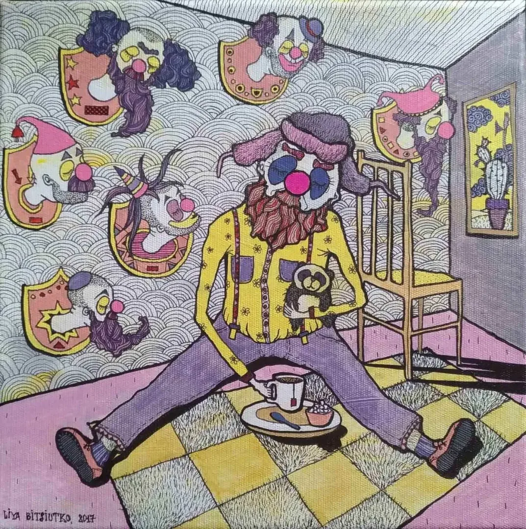 LİYA BİTSİUTKO — “On Pause”, 2017 "On Pause" eseri LİYA BİTSİUTKO tarafından 2017 yılında 25x25 cm ölçülerinde Kağıt üzeri karışık teknik tekniği ile yapılmıştır.