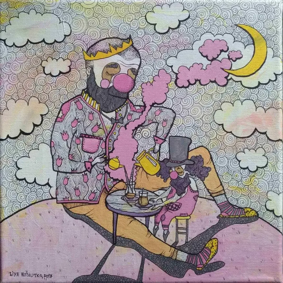 LİYA BİTSİUTKO — “Turkish Tea”, 2017 "Turkish Tea" eseri LİYA BİTSİUTKO tarafından 2017 yılında 25x25 cm ölçülerinde Kağıt üzeri karışık teknik tekniği ile yapılmıştır.